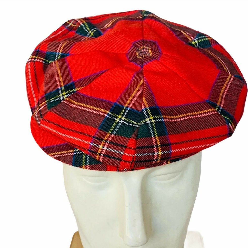 Scotland Golf Hat Cap Vtg UK red plaid check Small